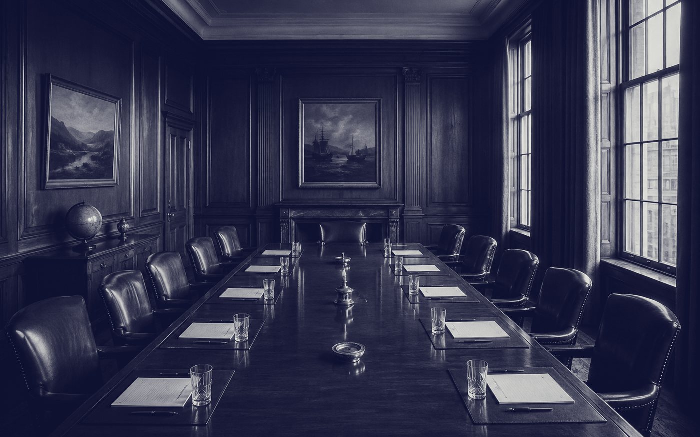A wood-panelled boardroom